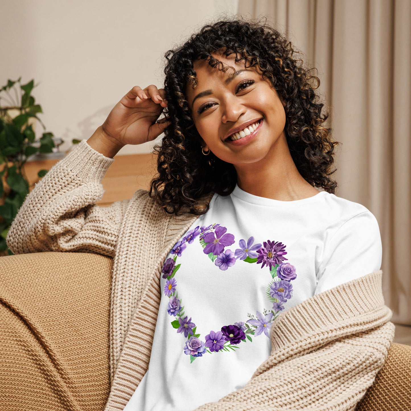 Purple Flower Heart Women's Relaxed T-Shirt