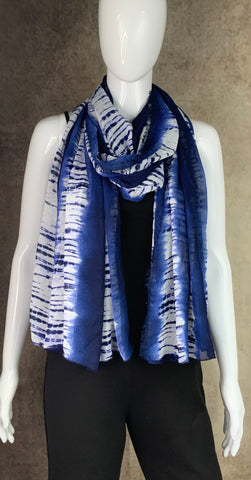 Blue and White Batik Print Chiffon Scarf