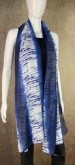 Blue and White Batik Print Chiffon Scarf