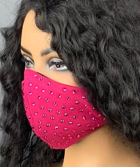 Fuchsia Pink Rhinestone Face Mask