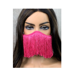 Black Face Mask with Hot Pink Fringe